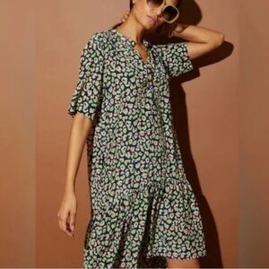 Tucker NYC Green Laura Silk Midnight Leo Animal Print Dress